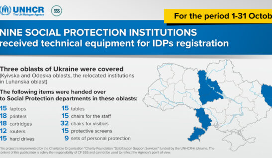 In October, we handed over technical equipment for IDPs registration to nine Social Protection institutions