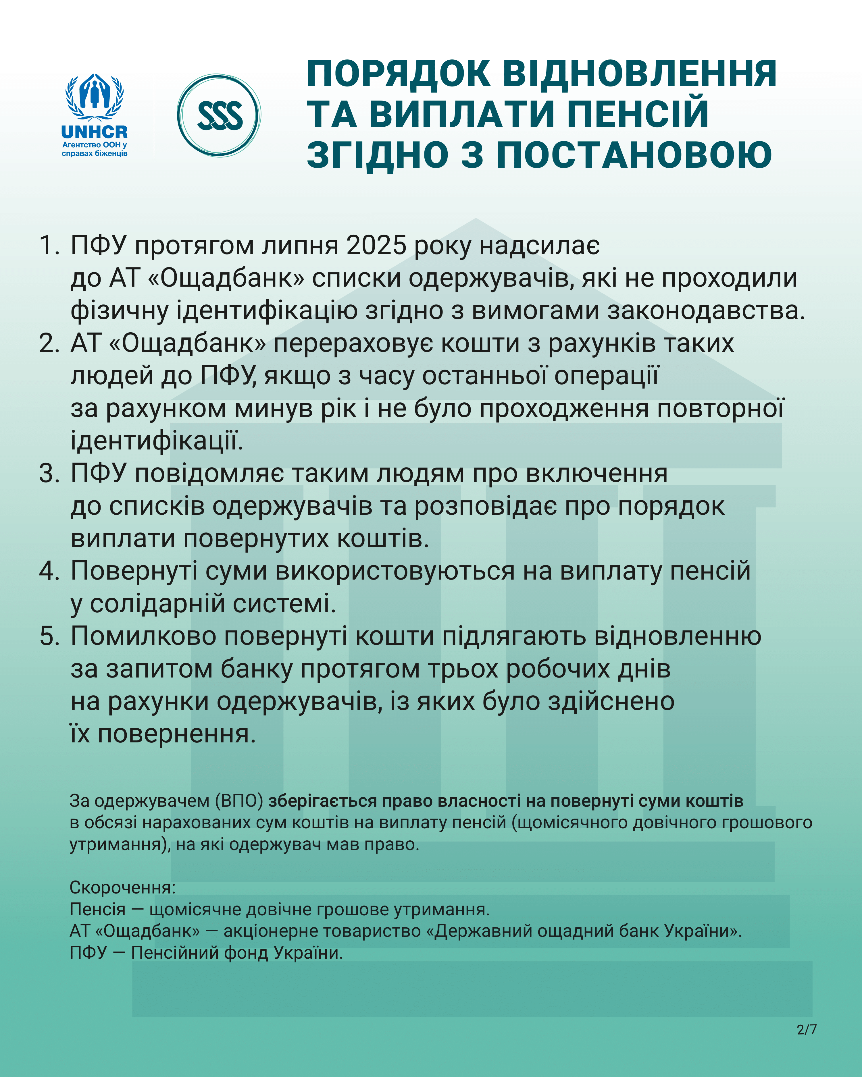 Порядок відновлення та виплати пенсій, кошти на виплату яких АТ «Ощадбанк» повернув ПФУ -2